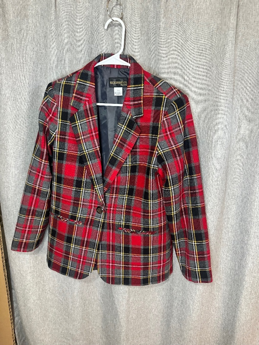 Vintage Requirements Red Tartan Plaid Single Button Blazer Size 10